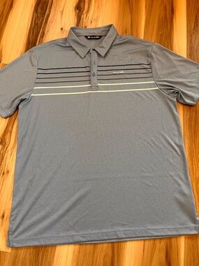 Travis Mathew Men’s XL Coto Performance Chest Stripe Polo Shirt Blue Golf Poly